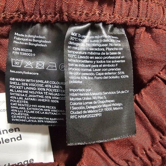 H&M Linen Wide-Leg Pants L Pull On Burgundy High Waist Coastal Lagenlook Scandi - Picture 6 of 12